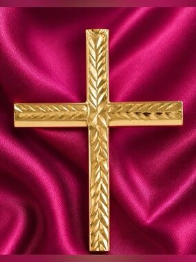 Large 14K Plated yellow gold over 925 Sterling Silver Cross with 18” chain